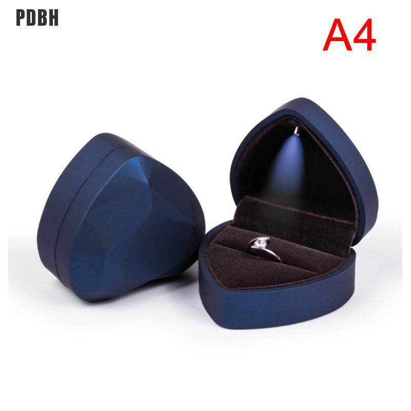 [PDBH Fashion Store] Heart Shape Led Light Ring Holder Box Proposal Wedding Band Display