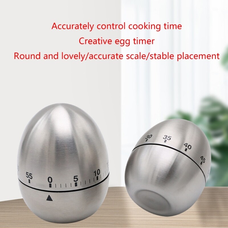 【Ready Stock】Stainless Steel Egg Shape Mechanical Kitchen Timer 60-Minute Wind Up Dial Rotating Countdown Egg Timer No Batteries