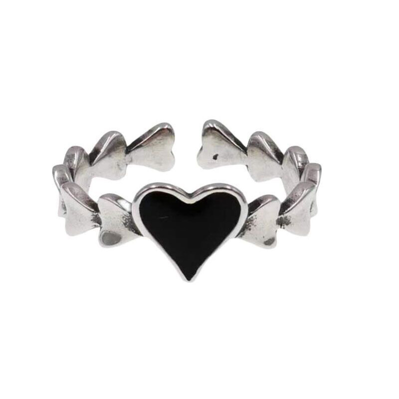 Fashion Jewelry Shop INS Retro Heart-shaped Ring Female Silver Color Metal Rings Couple Valentine's Day Gift