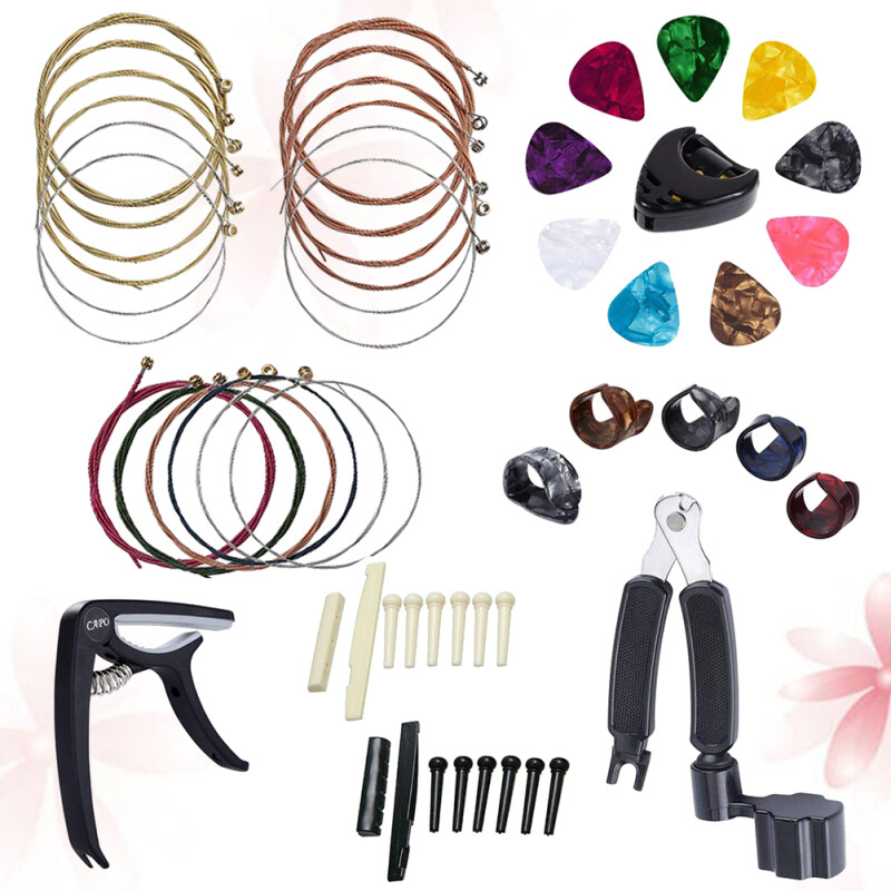 Guitar Capo String Plectrum Accessories Set Guitar String Winder Picks Holder Bridge Nut Saddle Kit (Black) Malaysia