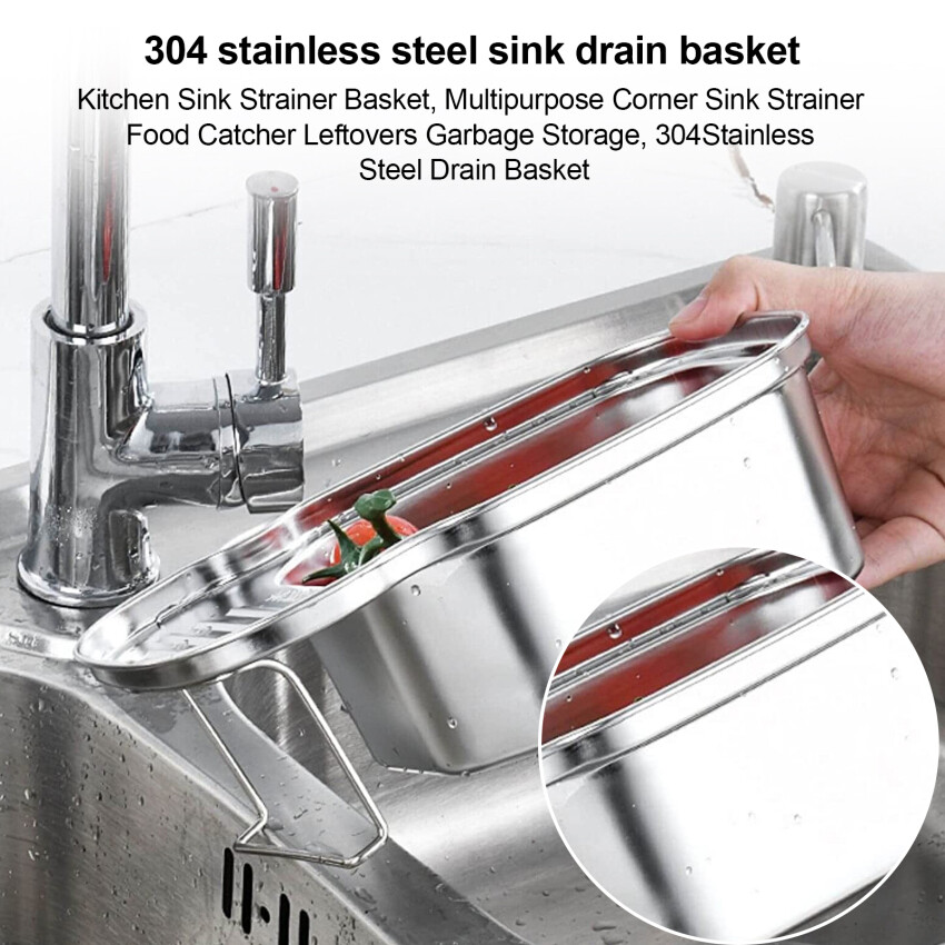 【High Quality+ In Stock】Kitchen Sink Strainer Basket, Multipurpose Corner Sink Strainer Food Catcher Leftovers Garbage Storage, 304Stainless Steel Drain Basket