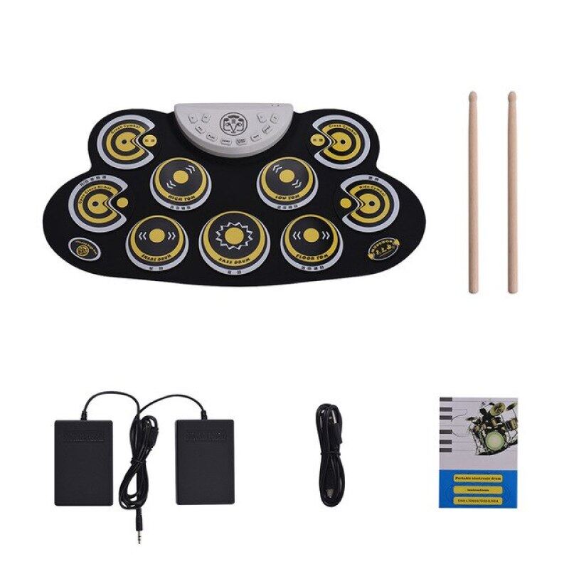 Trống Điện Tử Di Động Pad Silicone Cuộn Lên Drum Set Với Drum Sticks Bàn Đạp Chân Thiết Kế Phim Hoạt Hình Trống Kỹ Thuật Số Cho Người Mới Bắt Đầu