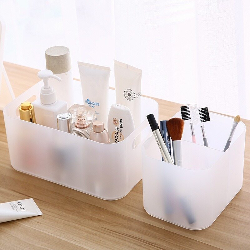 Multifunctional Frosted Clear Plastic Organizer for Cosmetics,Makeup Drawers Desktop Storage Box with Lid