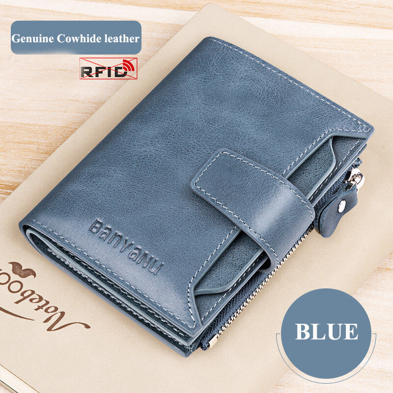 Hot Sale Vintage Men Wallets Genuine Leather Man Wallet With Coin Pocket Cowhide Short Purse Male Brand Card Holder Money Purses Folding Designer Coin Bag for men