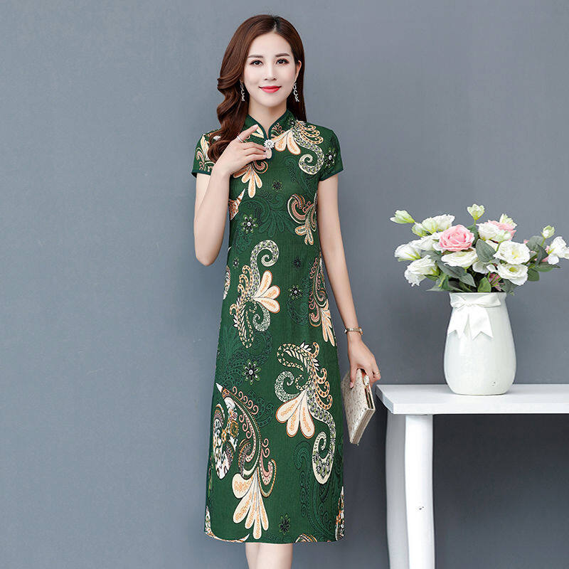 sweetboxe 2023 new Women Chinese Dress Midi Length Cheongsam, Vintage Pattern Side Splits Qipao Party Dresses