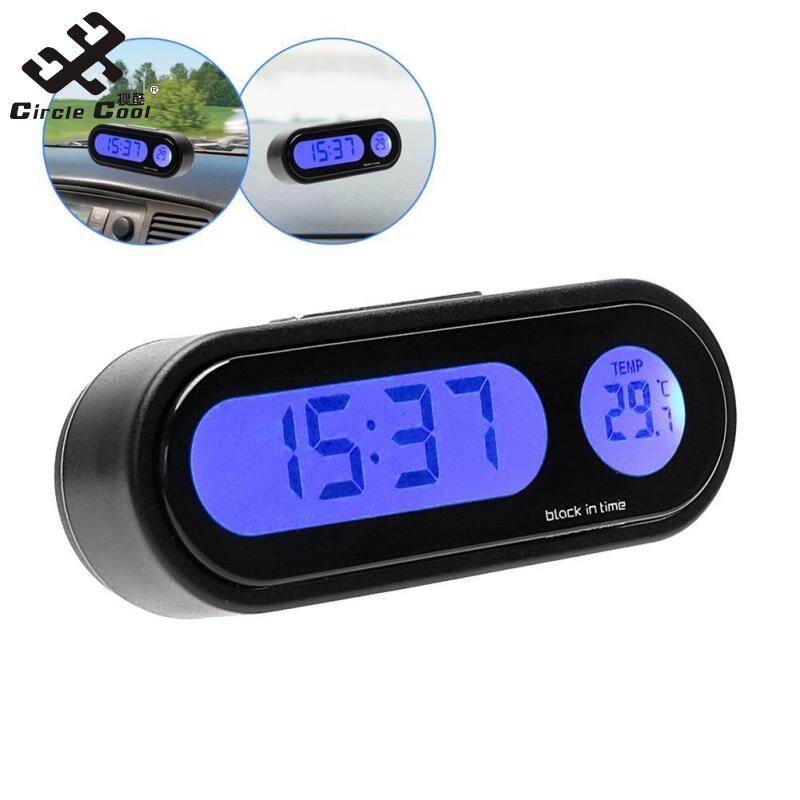 Circle Cool Car Mini Electronic Clock Time Watch Auto Dashboard Clocks Luminous Thermometer Black Digital Display Car Accessories
