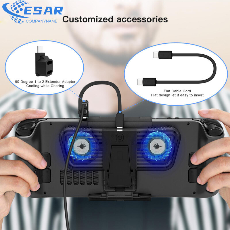 Ergonomic Cooling Fan With Bracket Compatible For Steamdeck / Switch / Oled Host With Dual C-port Adapter