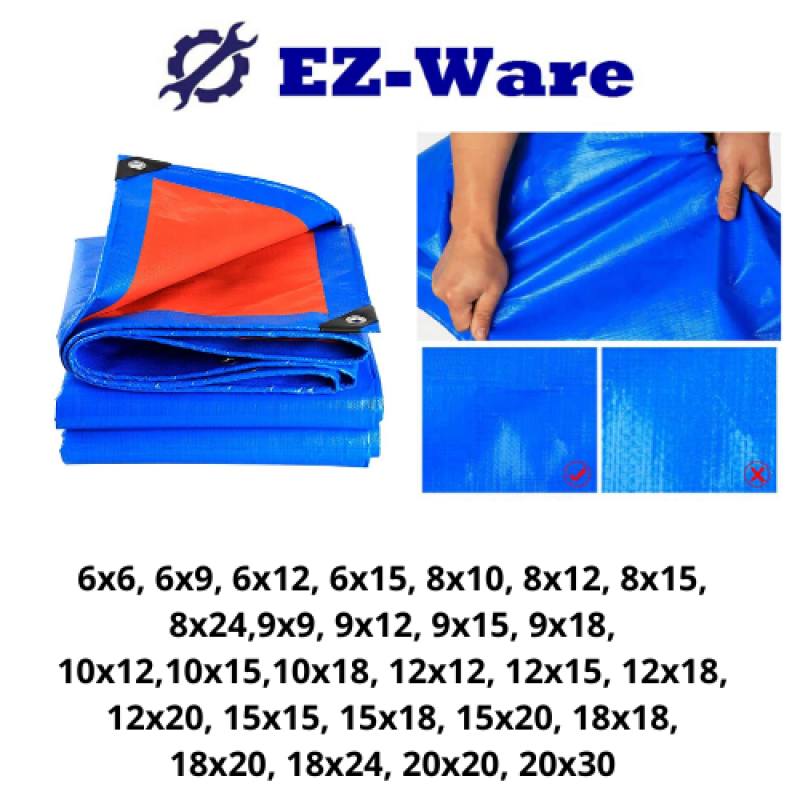 KOREA Economy Blue Orange Canvas Ready Made PE Tarpaulin Sheet Outdoor Construction Renovation Floor Cover Hardware Canopy Tent Side Wall Shield Waterproof UV Protection