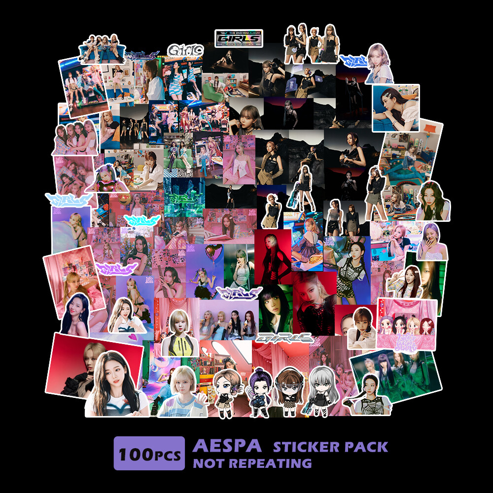 Csbi 100pcs/set kpop aespa 2022 new album giirls pvc stickers for laptop luggage patches skateboard sticker