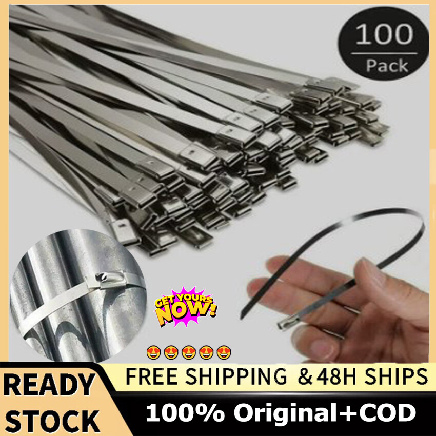 【High Quality+ In Stock】Zip Ties 304 Stainless Steel Self Locking Cable Exhaust Wrap Coated Exhaust Belt Marine Grade 4.6*300mm