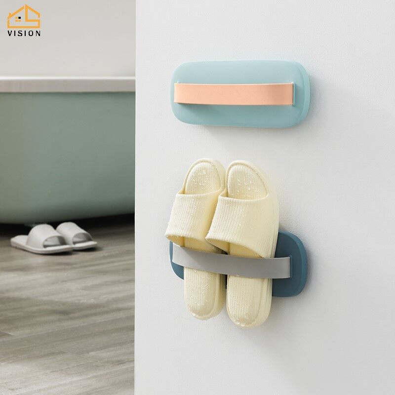 Vision Nordic Style Wall-mounted Shoe Rack Bathroom Slippers Rack Free Punch Shoe Storage Rack Plastic Hanging Shoe Storage Holder Multifunctional Home Shoes Organizer Rack