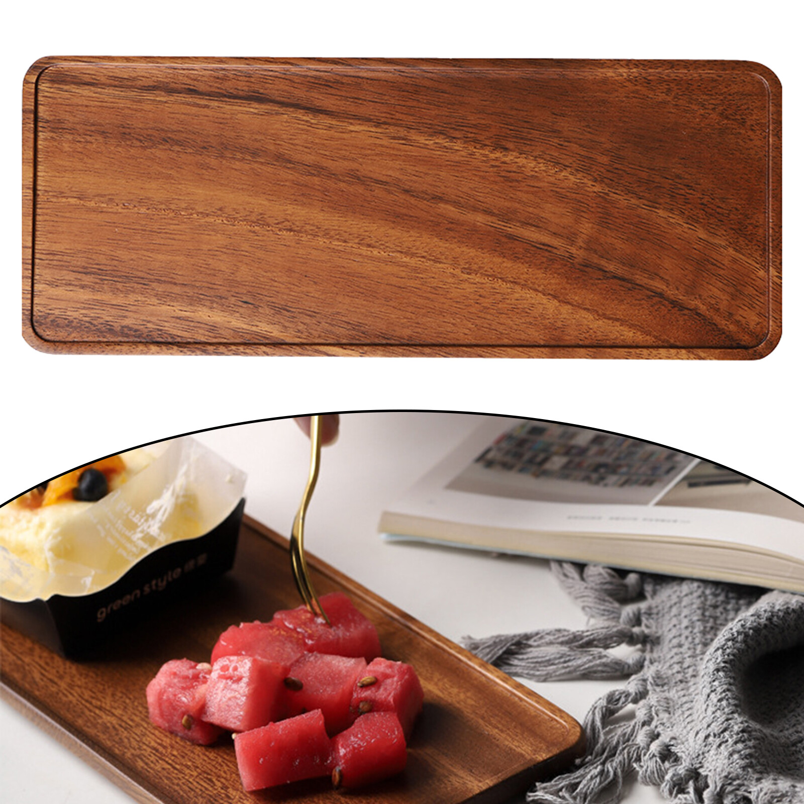 Blesiya Rectangular Wood Tea Tray Wooden Plate Coffee Sushi Snacks Serving Plate