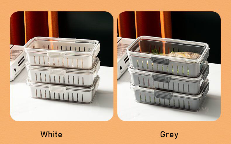 XINLANYASHE refrigerator storage box Fresh storage box, available in 2 sizes, food storage box refrigerator food storage There is a plastic grid plate. sealed box translucent refrigerator preservation set Rectangular PET food box