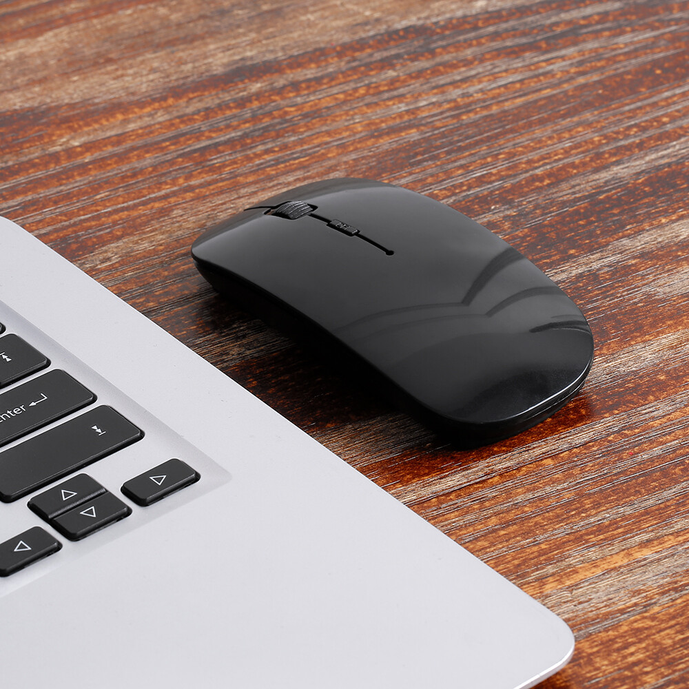 2.4G Wireless Mouse Portable Ultra-thin Mute Mouse 4 Keys Wireless Optical Mouse 1600DPI for Desktop Computer Laptop Black