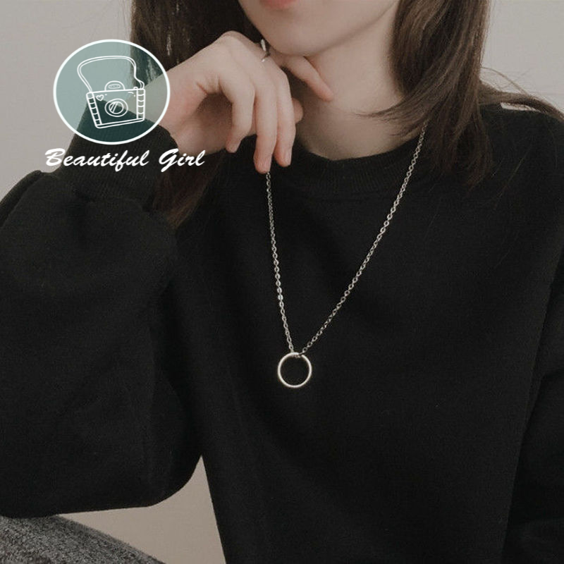 Beautiful Girl Fashion Ring Pendant Necklace Hip Hop Titanium Stee Necklace Couple Aweater Chain