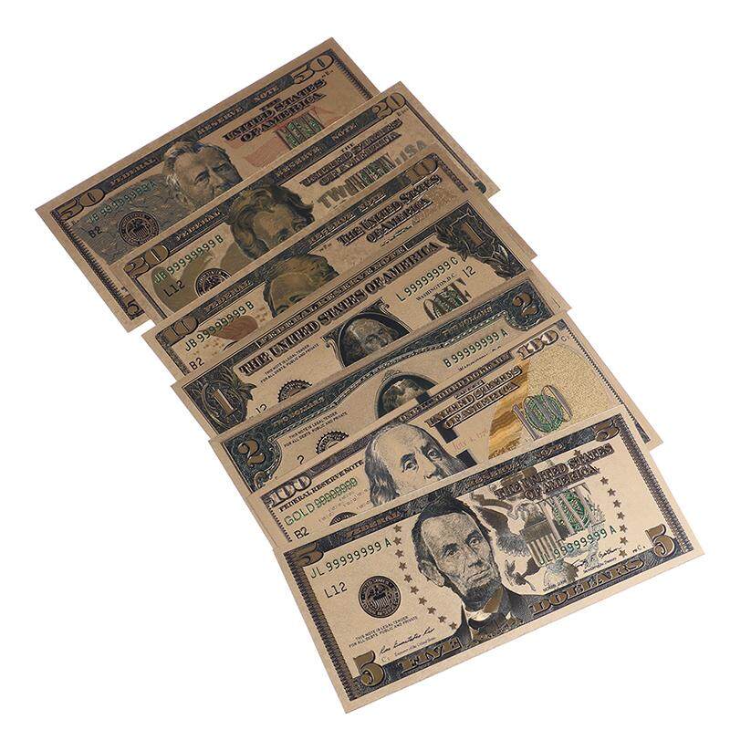 7Pcs//Set Commemorative Gold Foil USA Dollars Paper Money Banknotes Collections