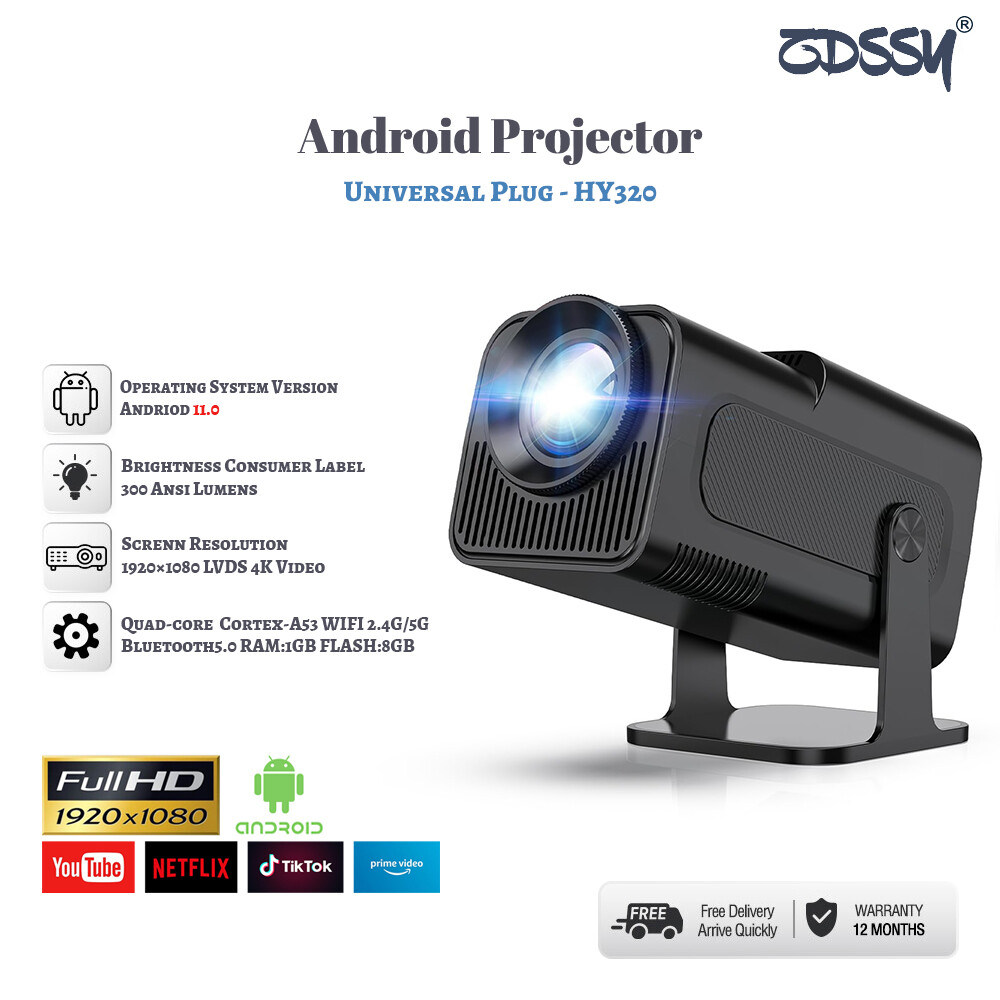 Zdssy hy320 native 1080p full hd projector, 180 rotating 300ansi led android 11 5g wifi 6 bt5.0 auto keystone max 4k theater outdoor portable, projector upgrade