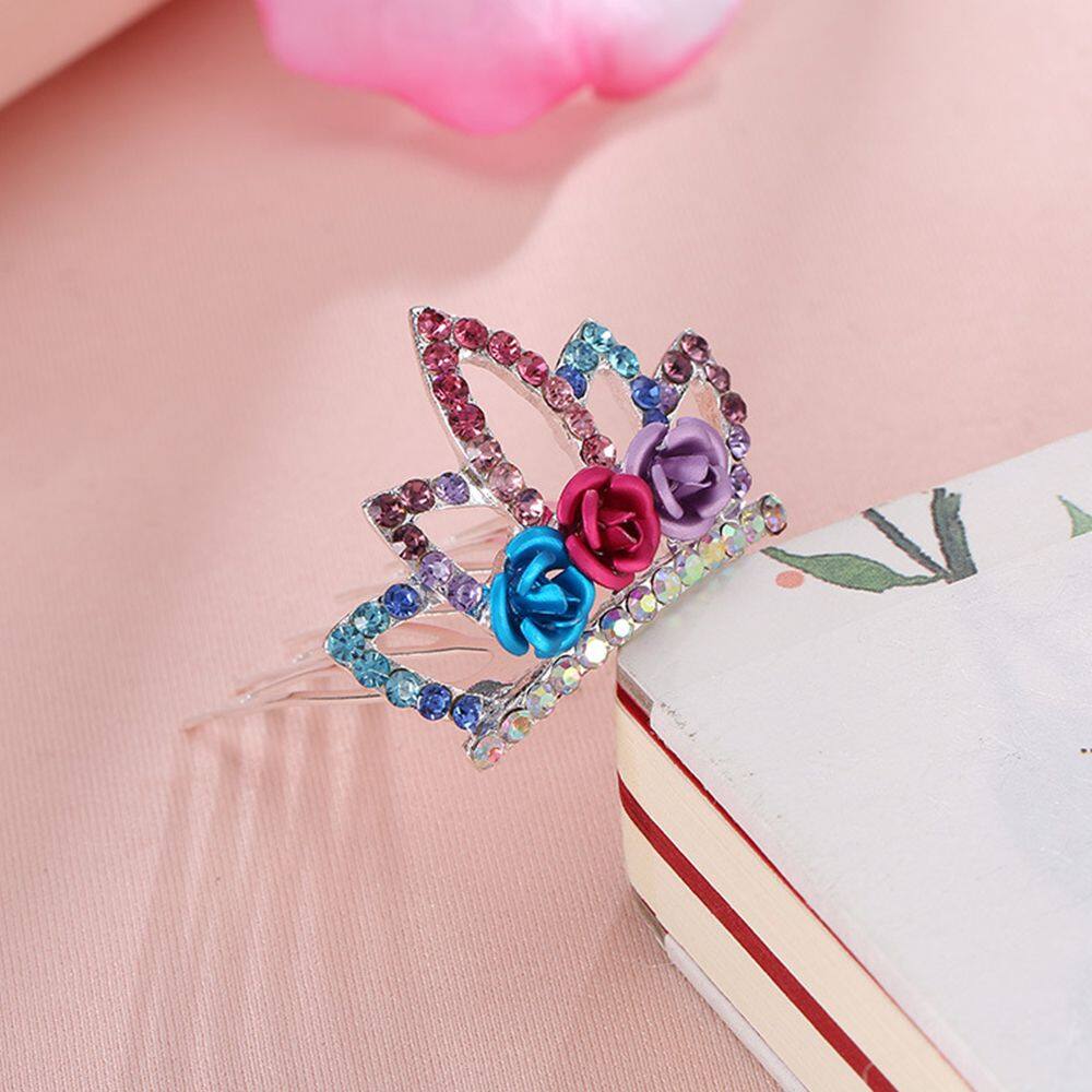 Giá bán 1 * Mini Tiệc Sinh Nhật Quà Tặng Hoa Hồng Tóc Giả Kim Cương Pha Lê Phụ Kiện Công Chúa Kẹp Tóc Tóc Vương Miện Trang Sức Kẹp Tóc Cho Bé Gái Quà Tặng Lược Chải Tóc
