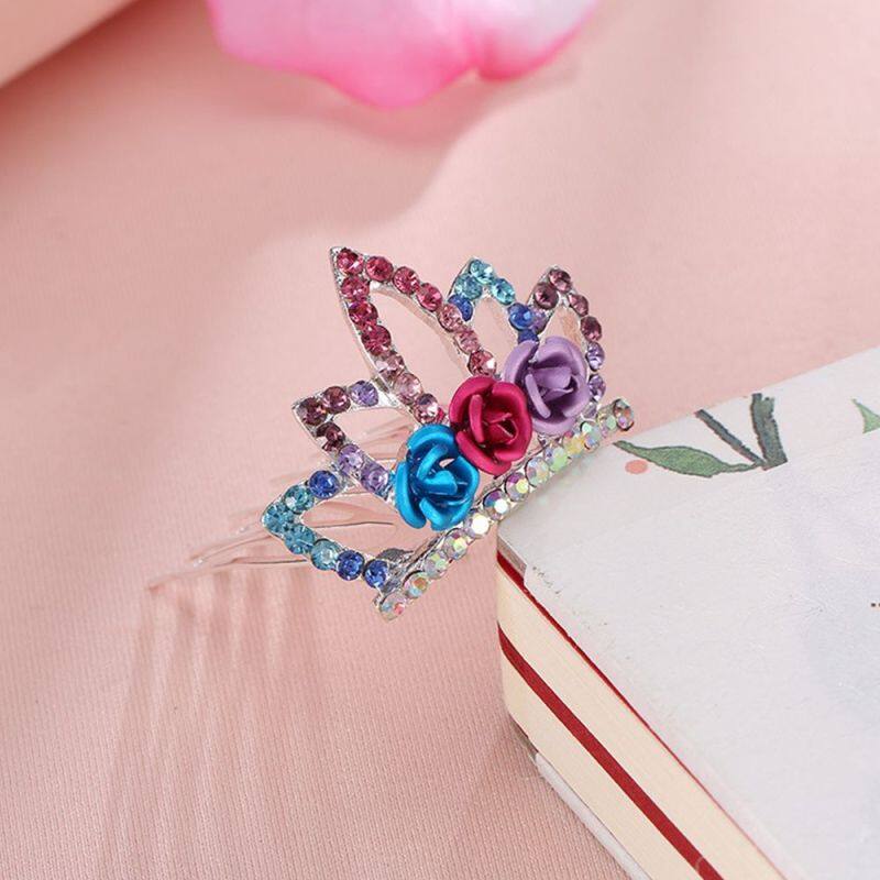 Giá bán 1 * Mini Tiệc Sinh Nhật Quà Tặng Hoa Hồng Tóc Giả Kim Cương Pha Lê Phụ Kiện Công Chúa Kẹp Tóc Tóc Vương Miện Trang Sức Kẹp Tóc Cho Bé Gái Quà Tặng Lược Chải Tóc