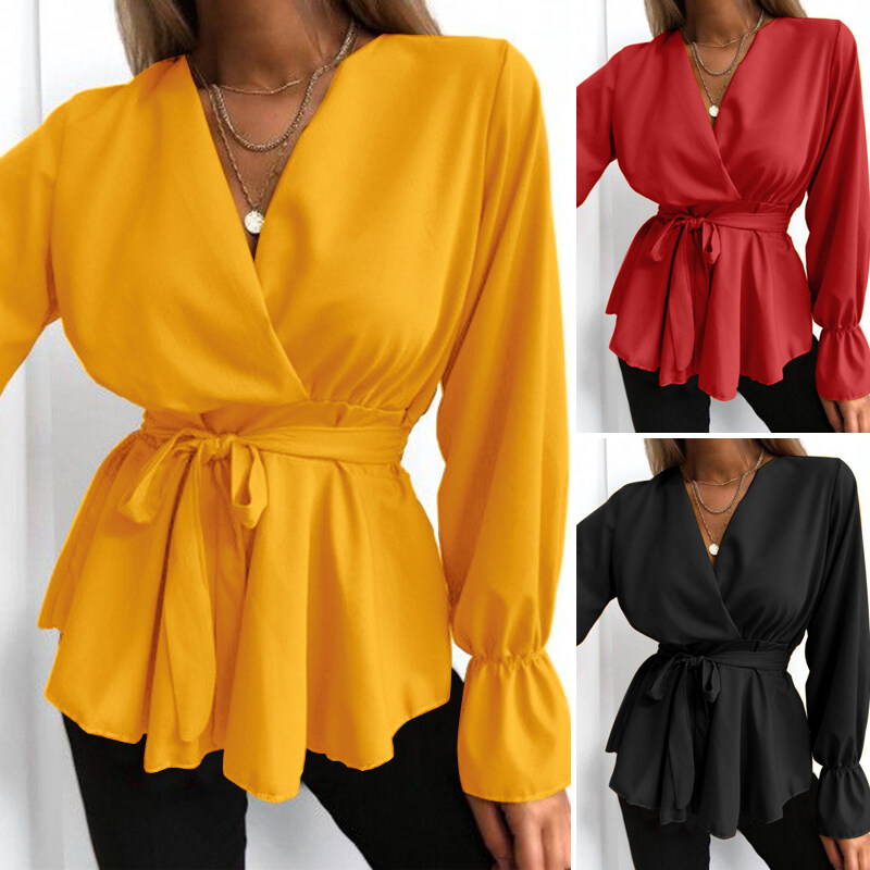 Forevercan Celmia Clearance Sale Women Wrap VNeck Swing Tunic Long