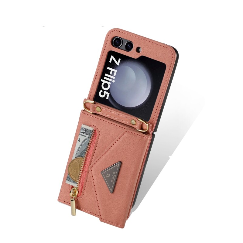 HOCE Leather Multifunctional Card Holder with Lanyard Strap Phone Case for Samsung Z Flip 3 Flip 4 Flip 5 Flip 6 5G Soft Back Skin-feeling POLA Cover for Galaxy zflip3 zflip4 zflip5 zflip6 Casing