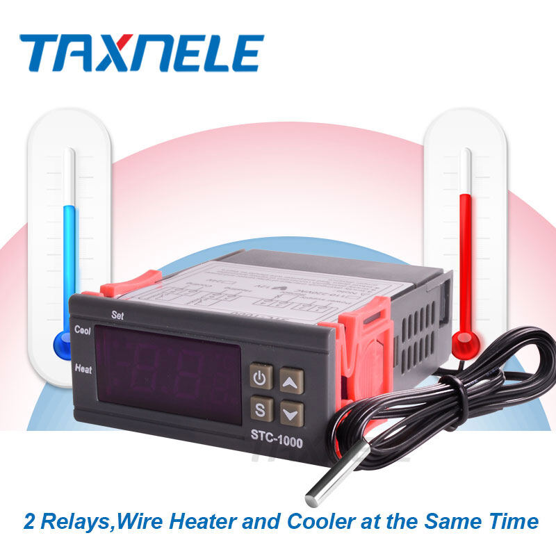 Two Relay Output LED Digital Temperature Controller Thermostat Incubator STC-1000 110V-220VAC,12/24DC 10A with Heater and Cooler