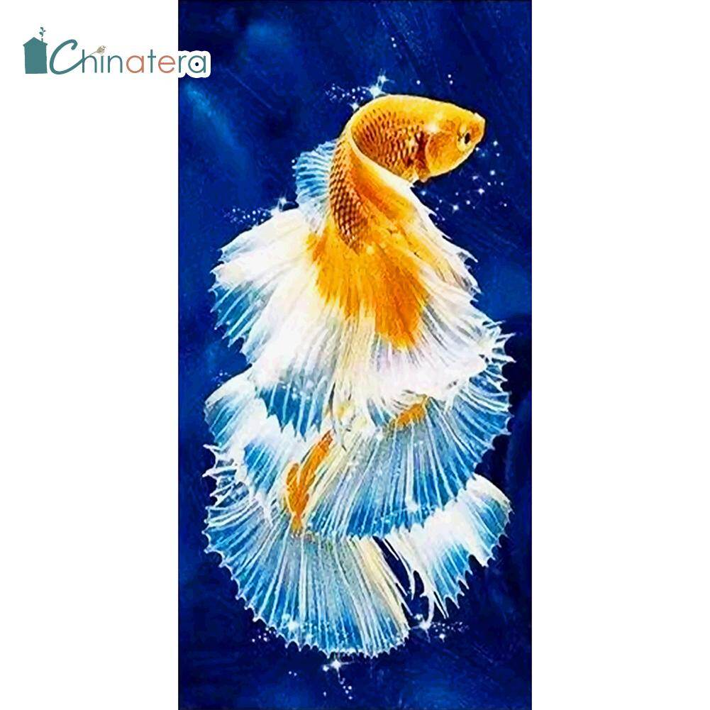 [Chinatera] 45x85cm 5D Full Round Drill Diamond Painting Elegant Chinese Style Lucky Carp Goldfish Embroidery Cross Stitch DIY Mosaic Picture Rhinestone Home Decor