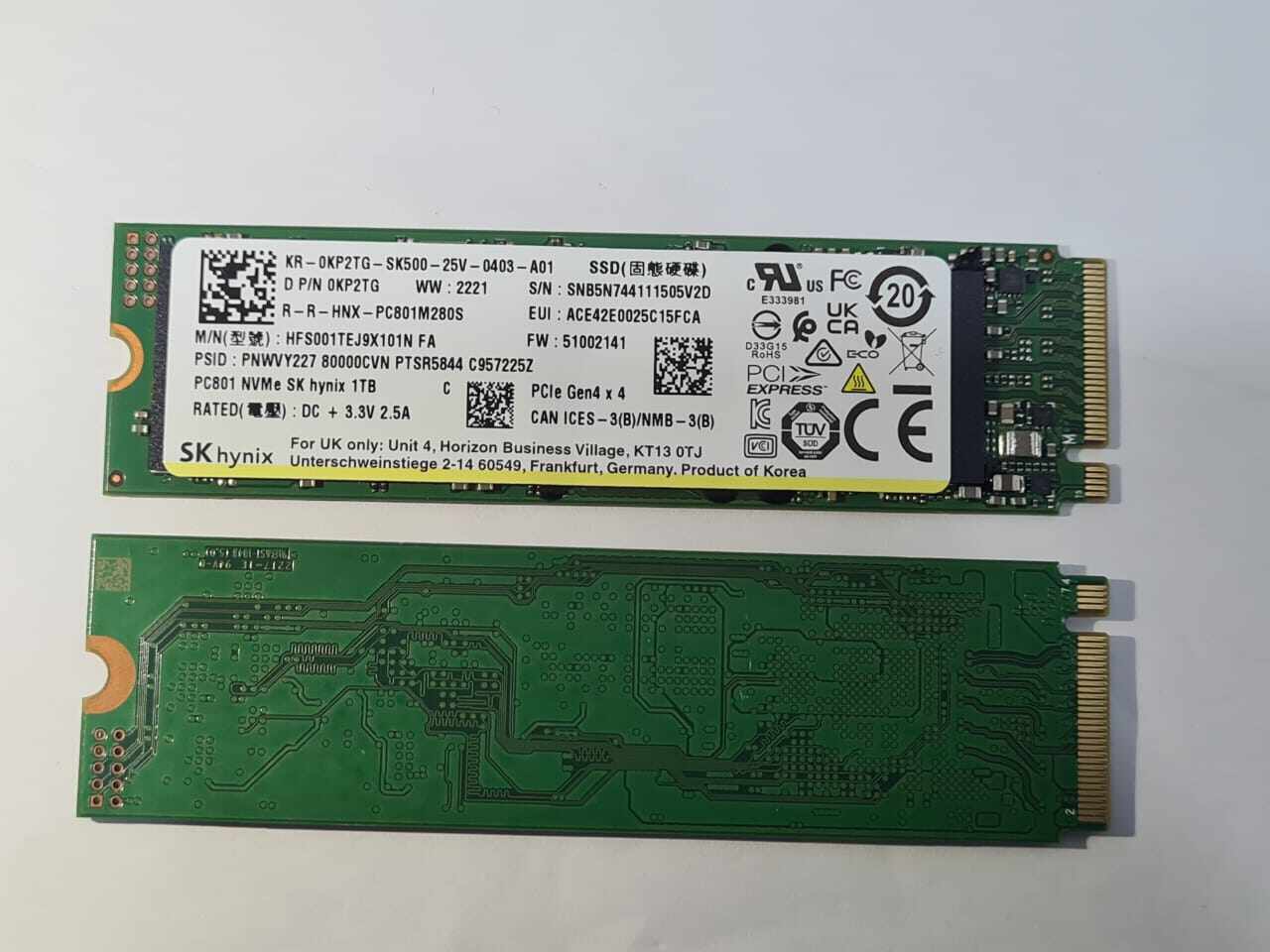 SK hynix PC801 1TB M.2 2280 NVMe PCIe Gen4x4 SSD FW:51002141 P/N