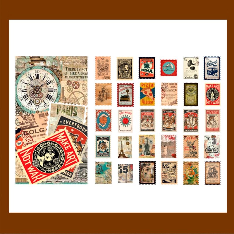 60 Pcs Retro Stamp Stickers Pack Creative Strong-Sticky Washi Stickers Set