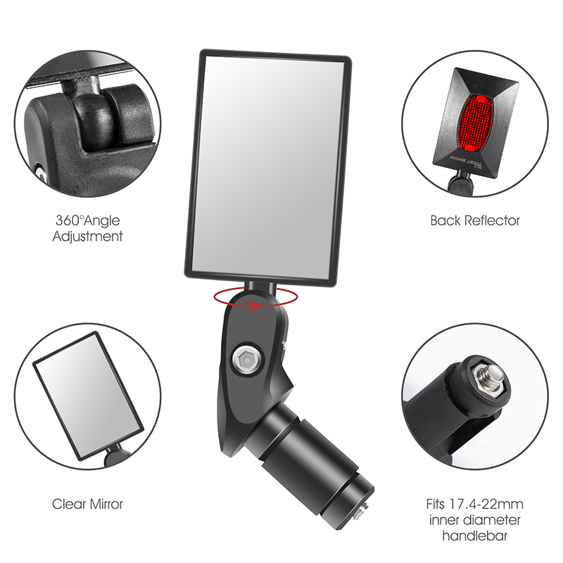 Gương Chiếu Hậu Xe Đạp WEST BIKING, Gương Tay Lái Góc Rộng Gương Chiếu Hậu Xe Đạp Xoay 360 Độ Có Thể Điều Chỉnh