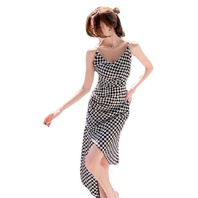 women's plaid slim design sleeveless dress