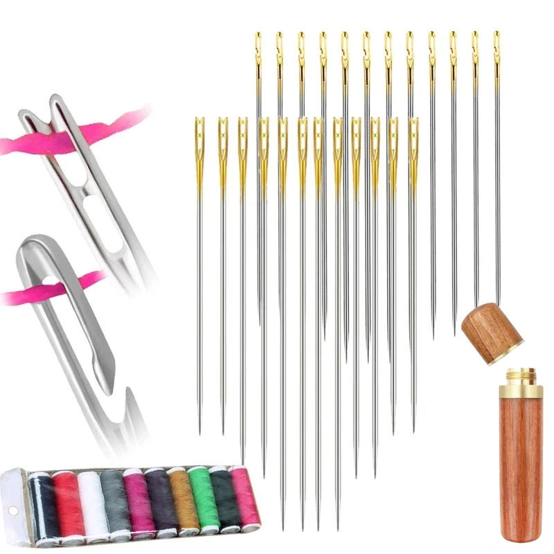 12Pcs Stainless Steel Self Threading Needles Hand Sewing Needles Home Household Tools