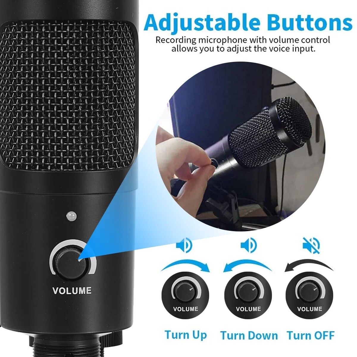 USB Microphone Recording Condenser Microphone with Foldable Tripod Stan for Laptop MAC/Windows/Linux/ PS4, Home Studio Recording Vocals, Voice Overs,Streaming Broadcast and YouTube