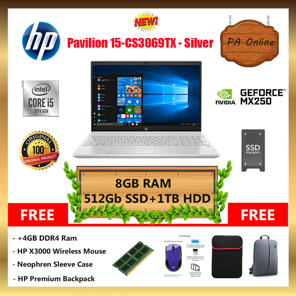 HP Pavilion 15-cs3069TX - Intel Core i5-1035G1 /8GB or 16GB RAM /512GB SSD +1TB HDD /15.6 FHD /NVD MX250 2GB /Win 10 /2 Years Malaysia