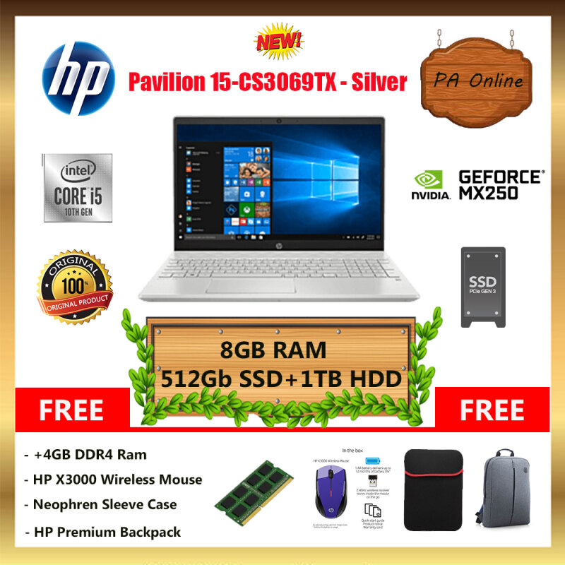HP Pavilion 15-cs3069TX - Intel Core i5-1035G1 /8GB or 16GB RAM /512GB SSD +1TB HDD /15.6 FHD /NVD MX250 2GB /Win 10 /2 Years Malaysia