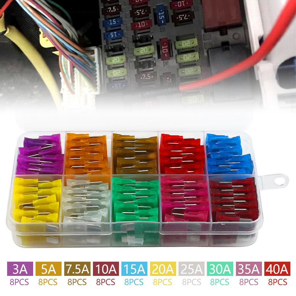 AUTOHM 80x 12V Standard Blade Auto Car Fuses 3 5 7.5 10 15 20 40 A Assorted Set Puller