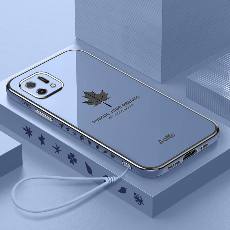 Ybd cạnh thẳng mạ Ốp điện thoại cho OPPO a16k a16e vỏ, chính xác Bảo vệ máy ảnh trường hợp họa tiết lá phong bìa với dây đeo miễn phí