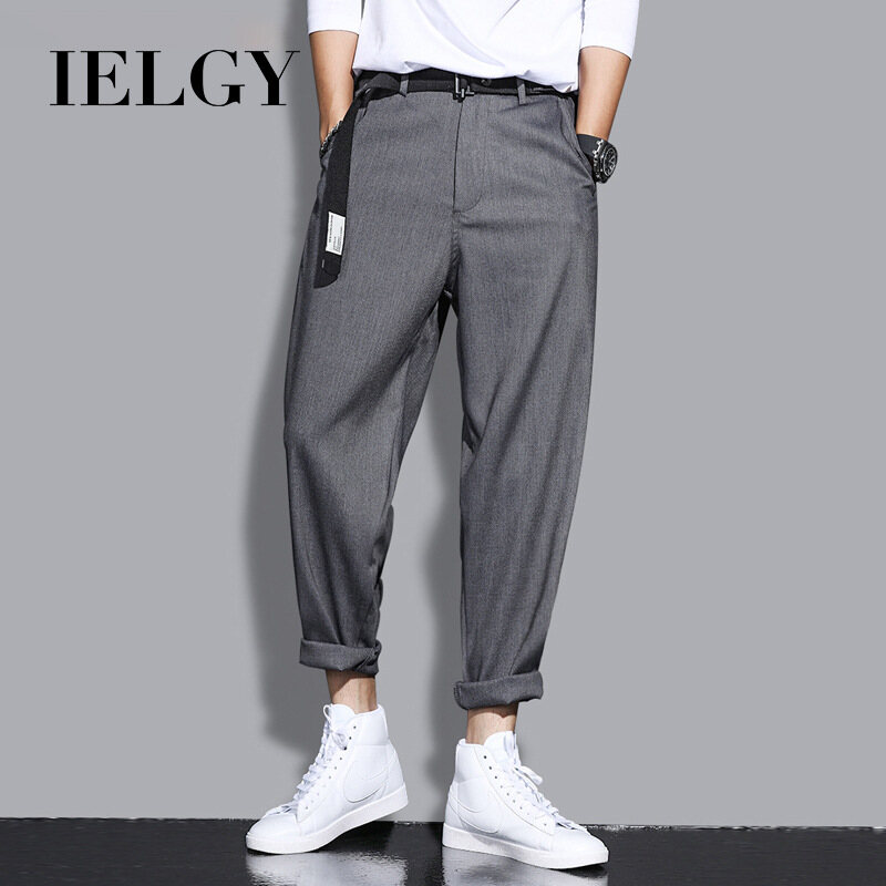 IELGY summer casual pants men's Korean style trendy small trousers loose straight legs nine points harem pants thin section