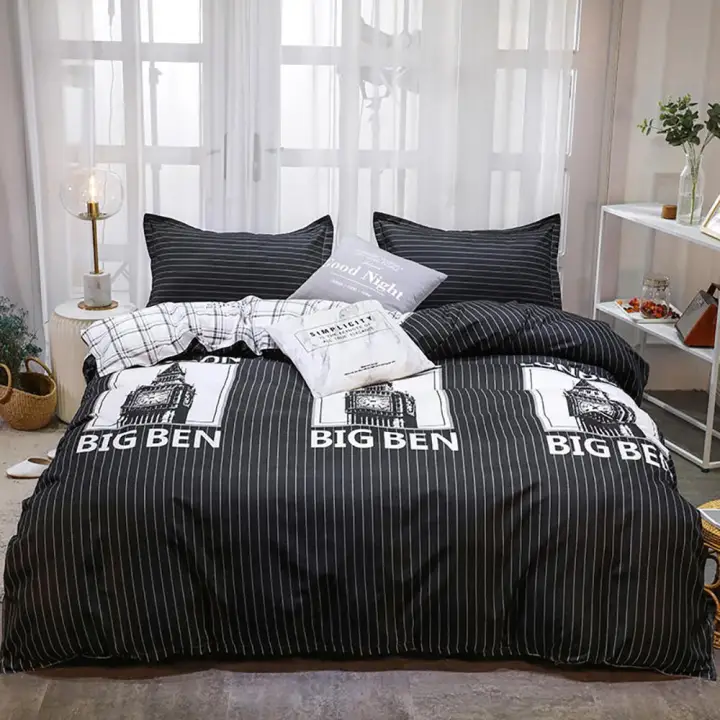 Big Ben With Black Strip Comforter Bedding Set Simple Duvet Cover Sheet Leaves Cute Soft Cartoon Bed Drop Ship Lazada Ph - Black And White Moon Duvet Cover Set