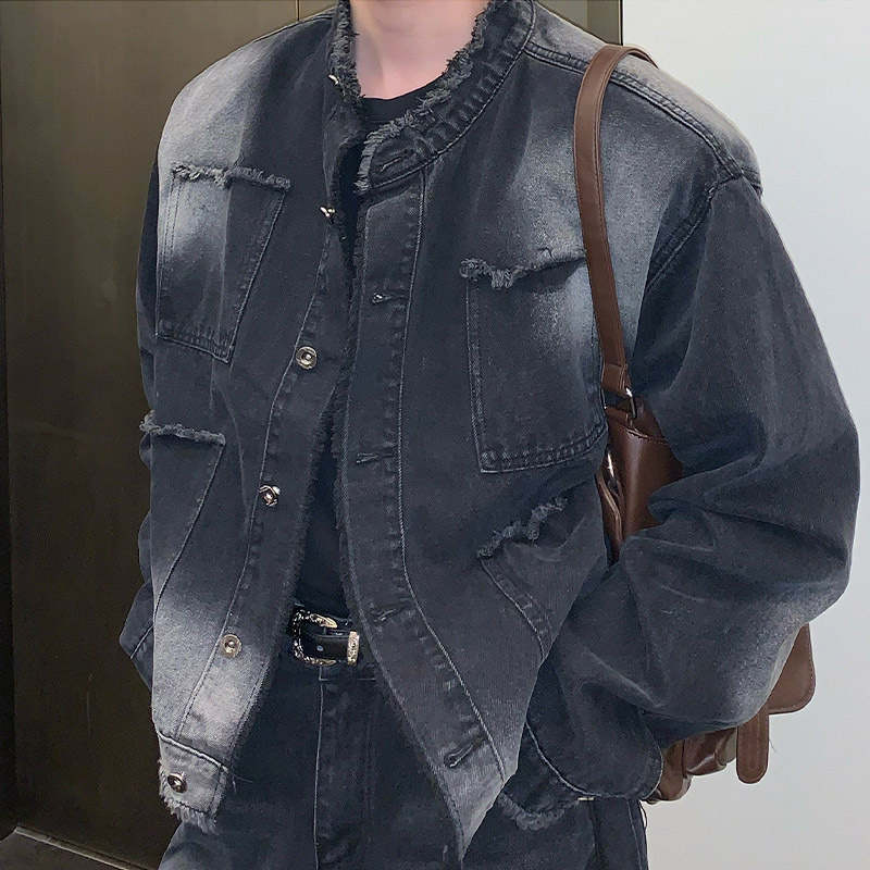 YAZHINIAO Áo khoác ngắn thường ngày cho nam Áo khoác denim cổ điển