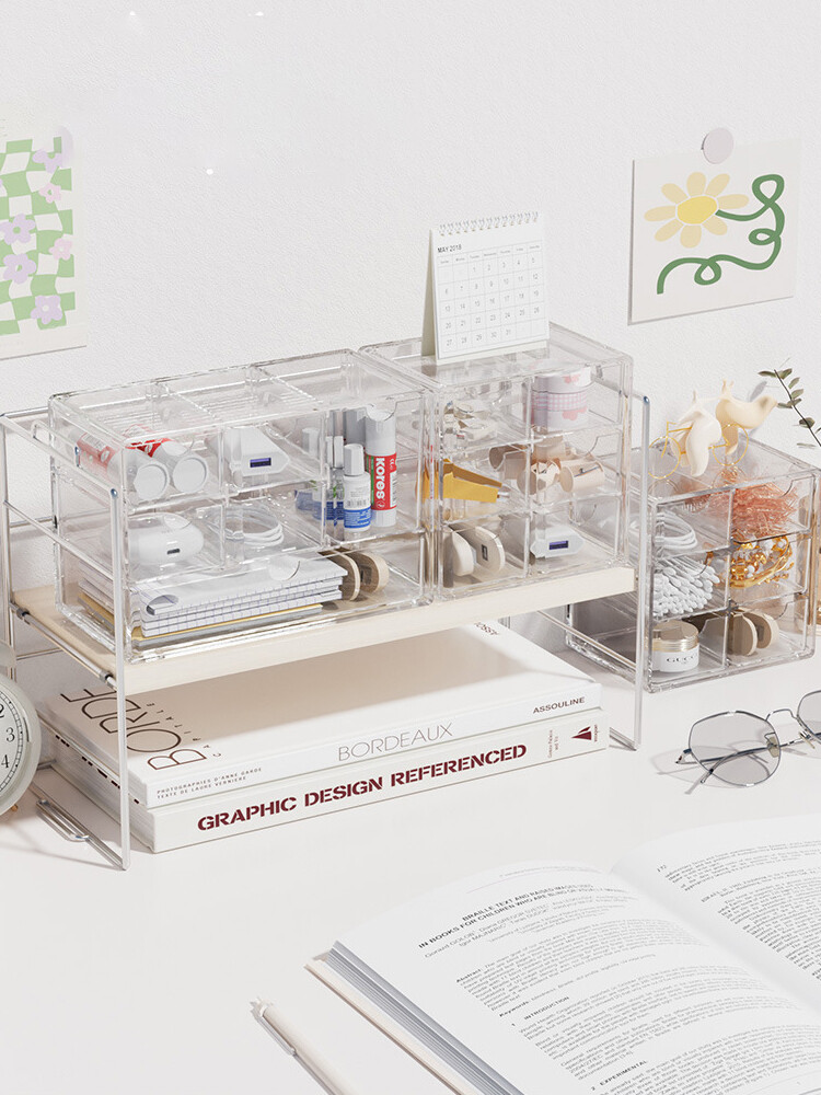 Desktop cabinet storage box transparent drawer-type separated pen container student office desk stationery storage box rack