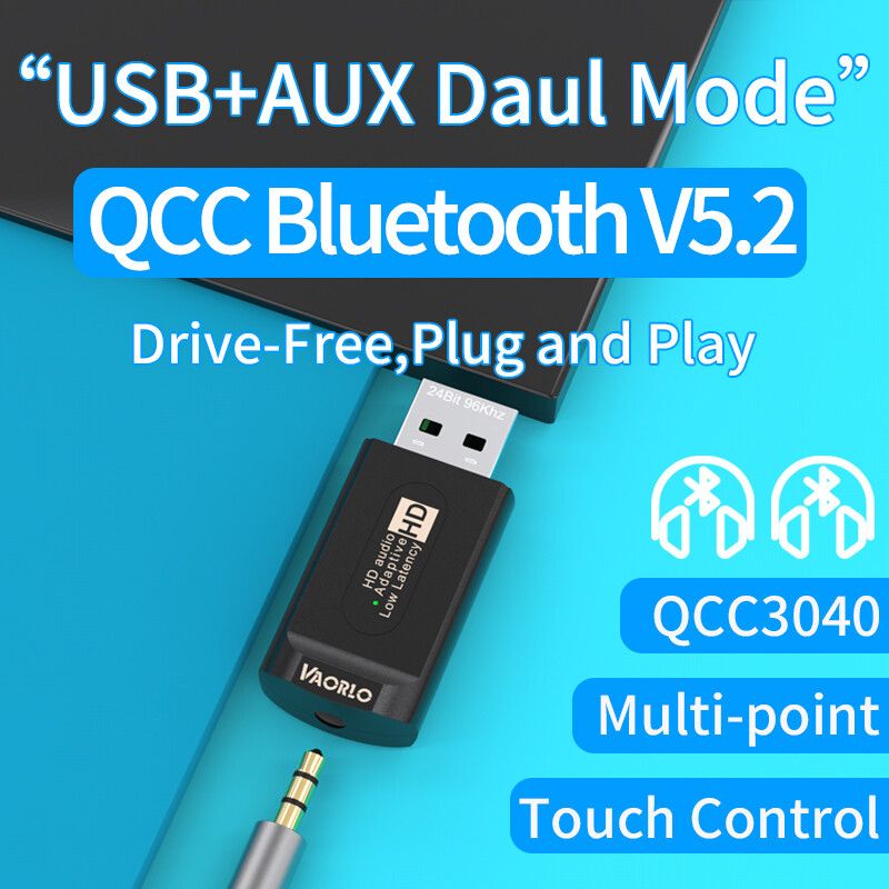 VAORLO Bộ Phát Âm Thanh Qualcomm Bluetooth 5.2 Chính Hãng Bộ Chuyển Đổi USB Không Dây 16Bit/24Bit QCC3040 AptX/Aptx-LL/Apt-HD/Aptx Hỗ Trợ Gọi Điện
