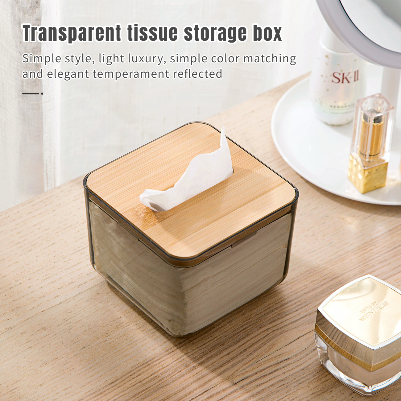 CNMF Nodic Style Light Luxury Transparent Durable Wide Opening Tissue Box