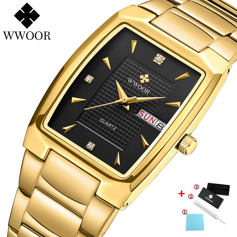 WWOOR Watch Men's Square Waterproof Quartz Watch Top Brand Luxury Business Men's Watch Free Box-8837
