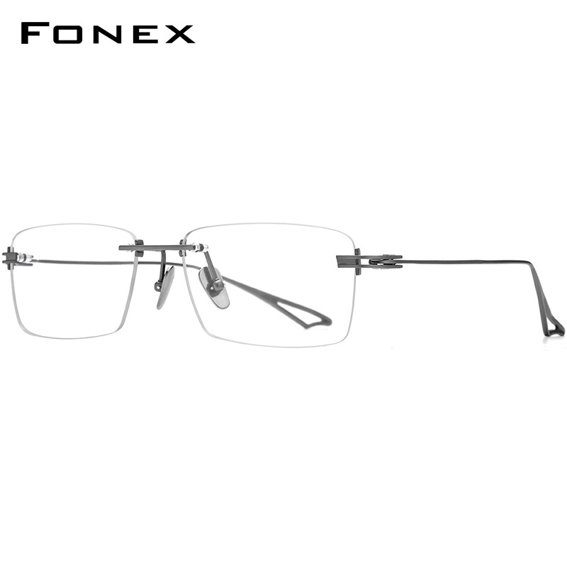 FONEX Titanium Glasses Frame Men New Rimless Square Matte Eyeglasses Optical Frame Eyewear Act-fix
