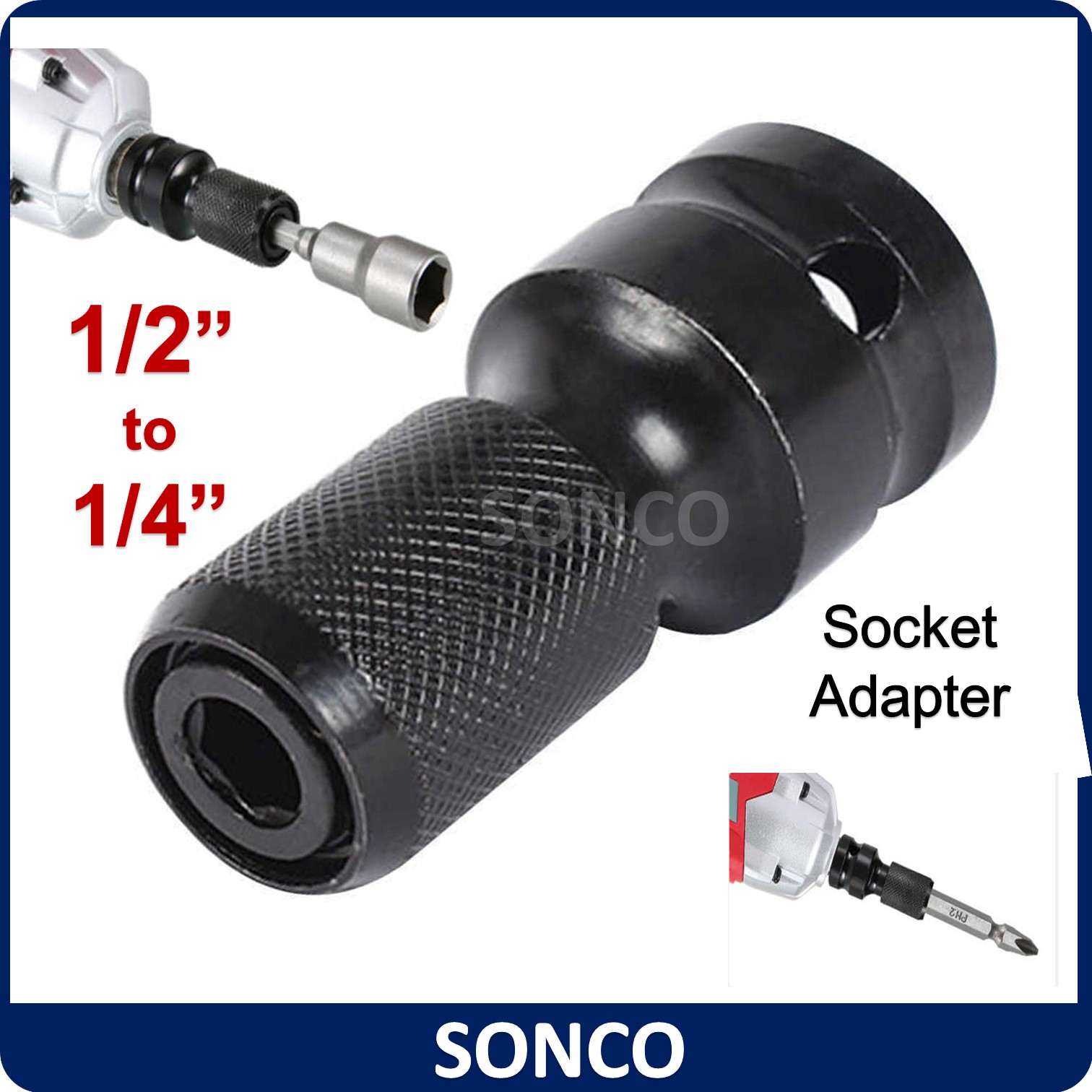thumbnail image 2 of Uxcell 2-Pack 1/4" Hex To 1/4" Square Socket Adapters – Magnetic Impact Driver Bits 2 of 6