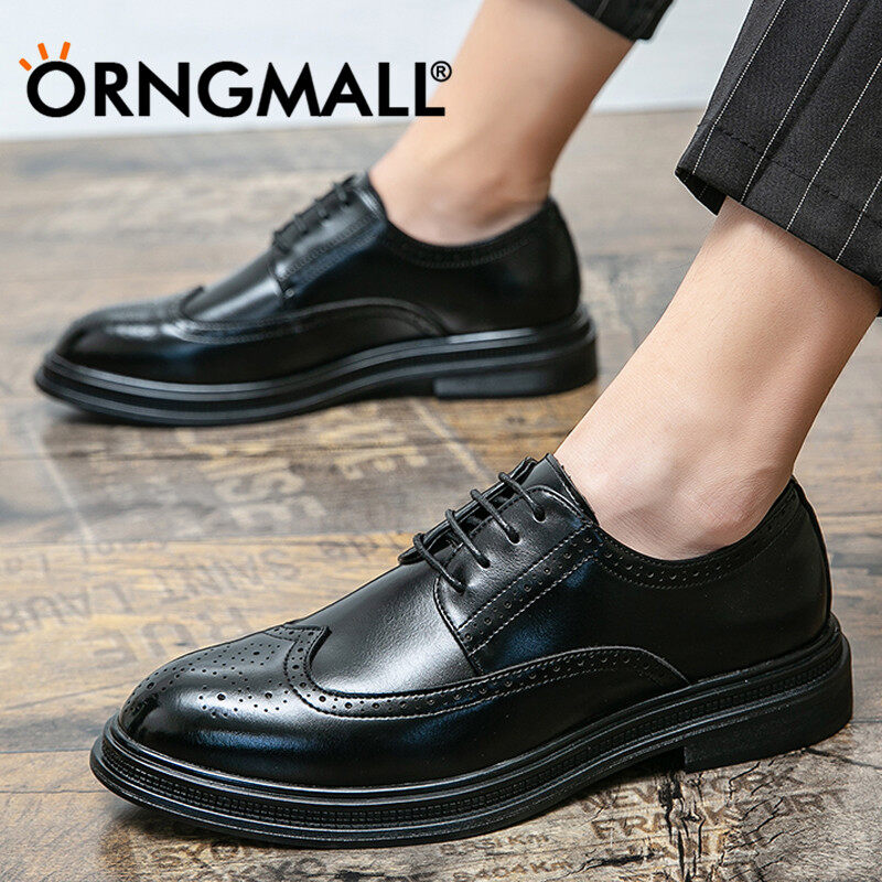 ORNGMALL Men Business Formal Shoes British Style Men Pointed Casual Leather Shoes Office Shoes Lace Up Dress Shoes for Men