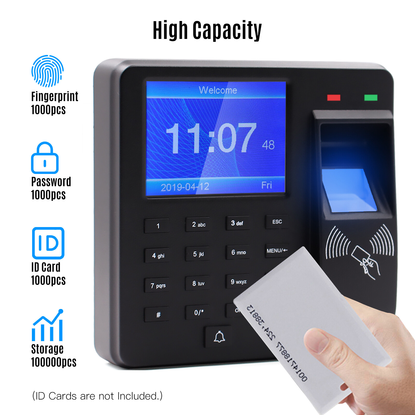 KKmoon Access Control Time Attendance Machine Fingerprint/Password/ID Card Recognition Time Clock with 2.4 Inch Display Screen Employee Checking-in Recorder Multi-language Support U Disk Export Report for Door Locks