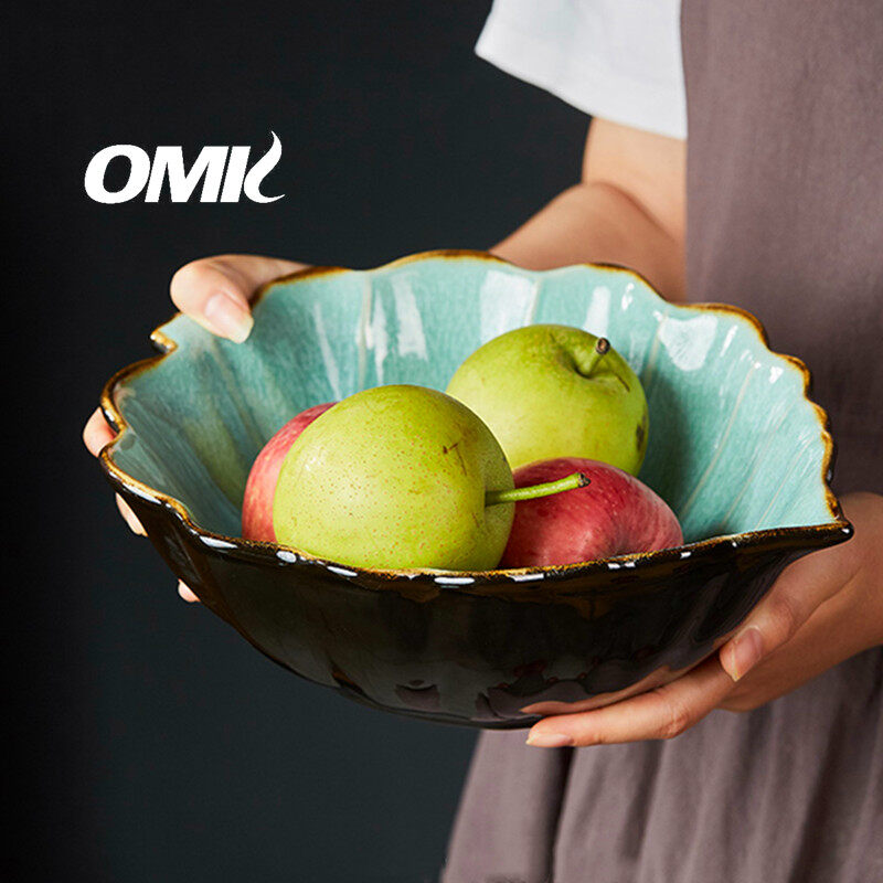 OMK Japanese Style Stoneware Leaf Shaped Salad Bowl Fruit Plate Ceramic Tableware Set