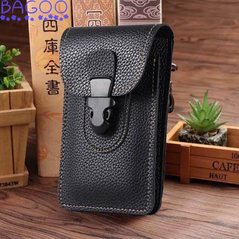 BAGOO Fashion Men PU Leather Fanny Waist Bag Mobile Phone Purse Pocket Litchi Pattern Belt Bum Male Solid Color Pouch